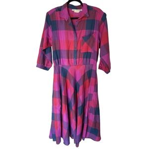 Vintage 70s 80s Alison Peters Size 18 Purple Large Plaid Shirt Dress Day Casual